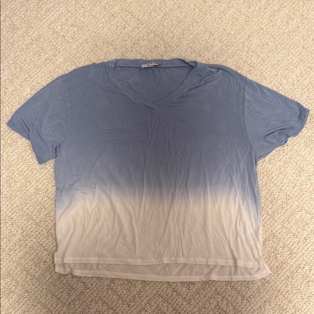Blue and White Ombre V-Neck T-Shirt